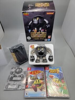 Pac-Man Bandai Namco Chrome Noir Chogokin With 2 Switch Pac-Man World Re-PAC 1&2